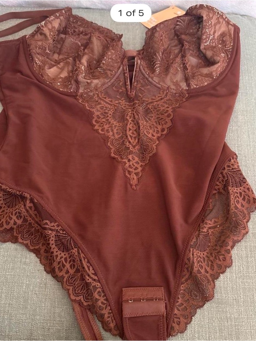 Lace-Trim Bodysuit in Rust for Women